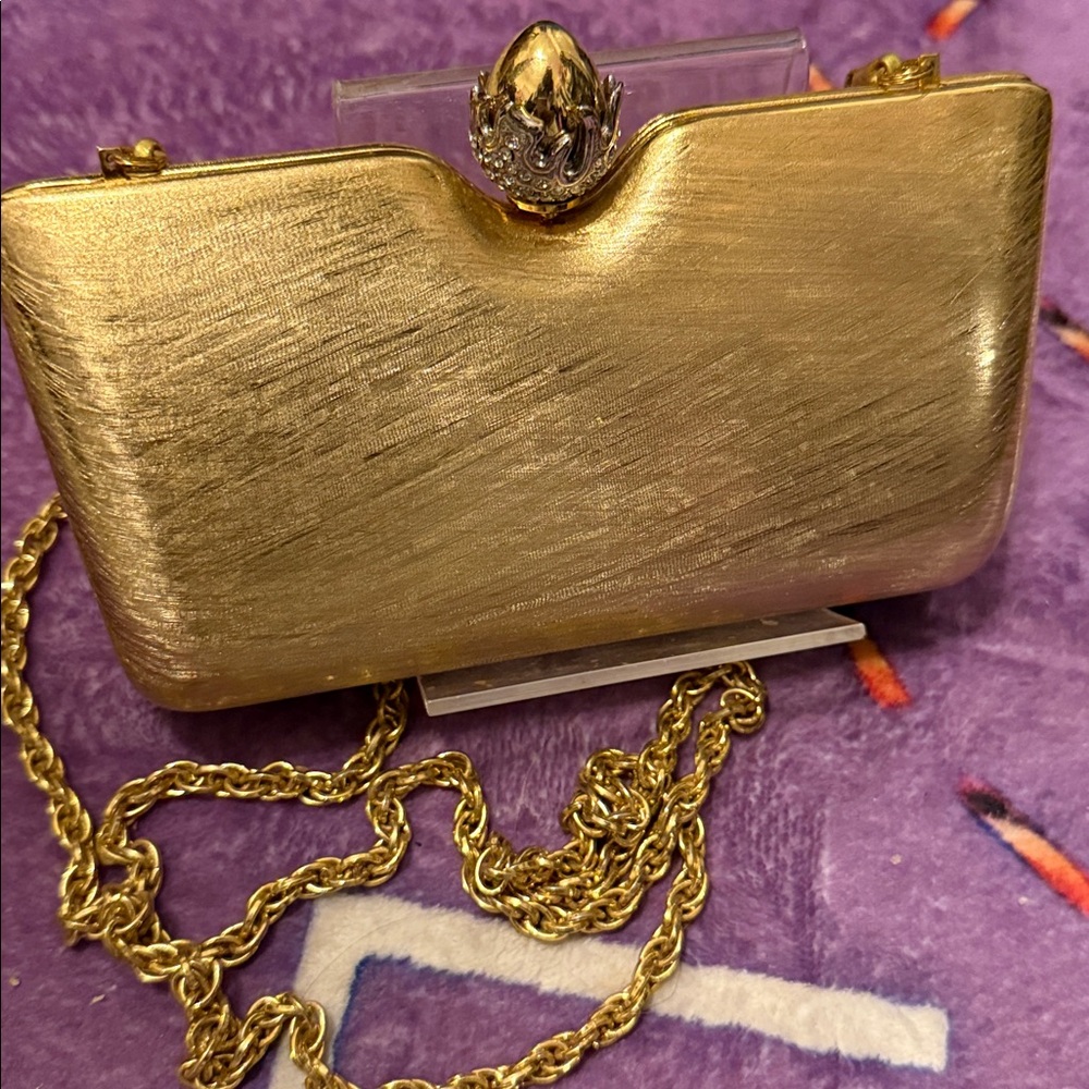 Vintage RODO Gold Clutch with Gold Crossbody Chain